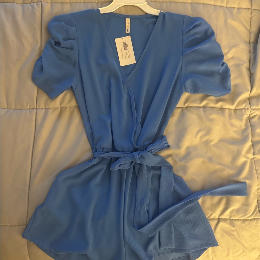 Blue Short Sleeve Romper
